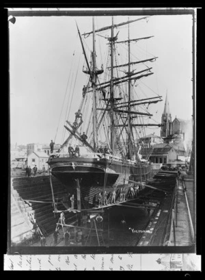 The barque Victoria in Port Chalmers graving dock
