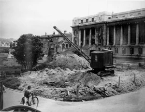 Removal of air raid shelters, Parliament grounds, Wellington