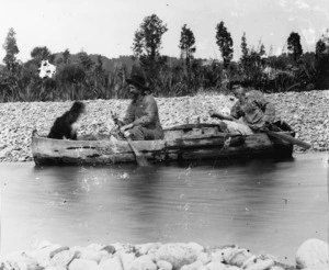 Charles Edward Douglas and Arthur Paul Harper,in a canoe on the Wanganui River