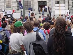 Photographs of a protest against the war with Iraq, Parliament Grounds, Wellington