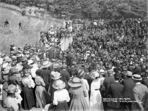 Mass meeting during tramway strike, Newtown Park, Wellington