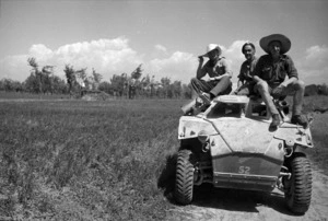 Soldiers and reconnaissance vehicle of 20th NZ Armoured Regiment, in Italy - Photograph taken by George Kaye
