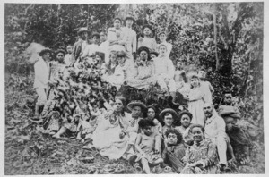 Group photograph, HMS Cordelia's picnic, Samoa, 1892.