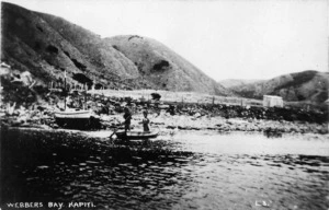 Couple boating on Webbers Bay, Kapiti Island