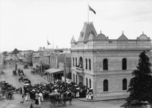 Crowd outside the Municipal Buildings, Nelson, for the opening