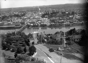View of part of Wanganui looking towards the river showing the bridge across the river