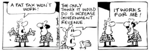 Fletcher, David, 1952- :'A fat tax won't work! The only thing it would do is increase government revenue.' 'Works for me!' The Dominion Post, 27 August 2004.