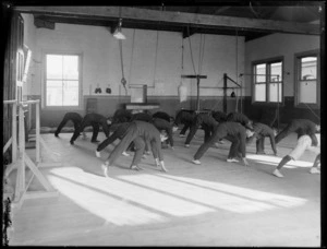 Gymnastics team in stretching pose