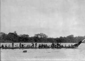 Beattie & Sanderson :The Premier's visit to Huntly on board the war canoe Tahere o Tikitiki, bound for Waahi settlement