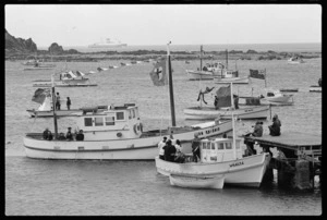 Archbishop Delargey blessing fishing boats at Island Bay, Wellington