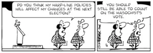 "Do you think my hard-line policies will affect my chances at the next election?" "You should still be able to count on the masochist's vote." 27 December, 2006.