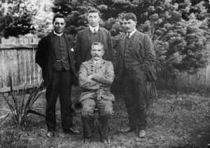 Preen, Edith, fl 1907 :Photograph of Dai Mitchell, Peter Buck, Frederick Bennett and Johann Baucke