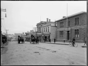 Stafford Street, Timaru, with carts, horses and people in the street