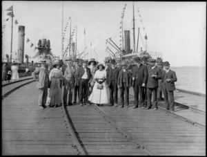 Group portrait on a wharf, Timaru