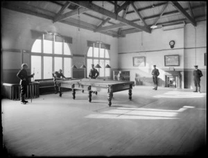 Billiard room and players, probably Christchurch