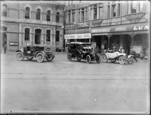 Nurse Maude's relief depot, with a fleet of motorcars in the front