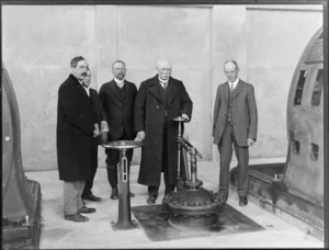 Prime Minister William Fergusson Massey with engineers at the opening of the Lake Coleridge hydro plant