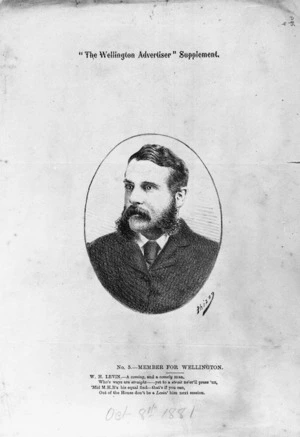 [Hutchison, William] 1820-1905 :Member for Wellington, W. H. Levin. No. 5, 8 October 1881. [signed] Phizog