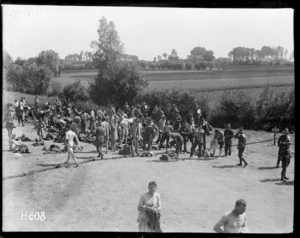 New Zealand troops dressing after a bath on return from the lines, World War I