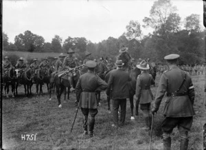 Prime Minister William Massey meets the Otago Mounted Rifles in France, World War I