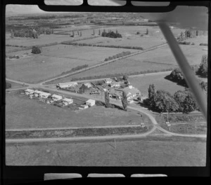 Brentwood, Cambridge, Waikato Region, showing a small settlement near a rail crossing