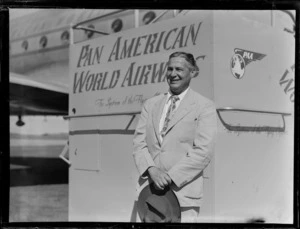 Unidentified passenger arriving on Pan American World Airways (PAWA), Whenuapai