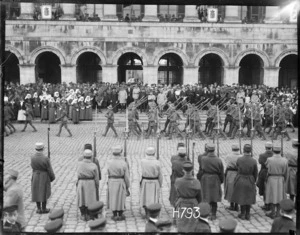 New Zealand troops marching past at the Fete National, Hazebrouck, World War I