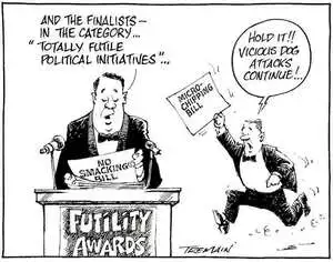 "And the finalists - in the category... "Totally futile political initiatives..." "Hold it!! Vicious dog attacks continue!.." 22 April, 2007