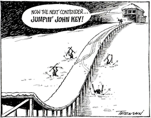 "Now the next contender...jumpin' John Key!" 28 November, 2006.