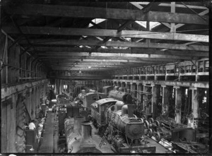 The engine erecting shop, locomotive construction shed, Petone Railway Workshops.