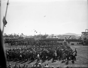 Group doing a haka, during the Duke of Windsor's tour to Rotorua