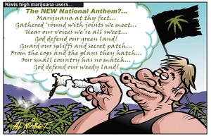 Nisbet, Alistair, 1958- :Kiwis high marijuana users... the NEW National Anthem... 22 January 2012