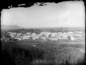 Paeroa, Hauraki District, showing township with church, commercial buildings and houses