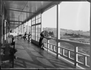 Group on a balcony, King George V Coronation Memorial Hospital, Christchurch