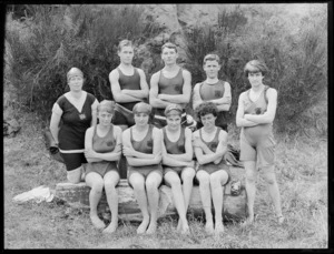 Members of the Opawa amateur swimming club, showing male and female swimmers