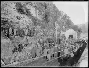 Arthur's Pass, Malvern District, showing large crowd at [Railway Station?]