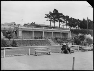 Caroline Bay, Timaru, showing shelters, seating and gardens