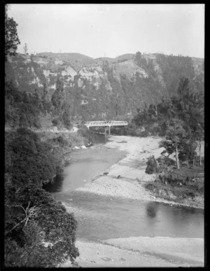 Apiti Road bridge on Oroua Road, Kimbolton, Kinitea District, showing stream