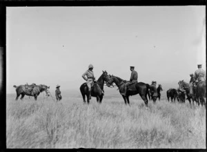 Mounted military officers at military training exercises, [Canterbury Plains?]