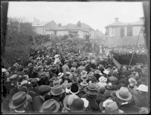 Lord John Henry Rushworth Jellicoe, Governor General of New Zealand, laying down the foundation stone of a war memorial, probably in Christchurch