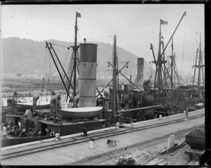 Steamship docked at Greymouth wharf