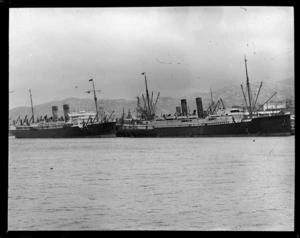 Wellington wharves, showing ships docked at wharf