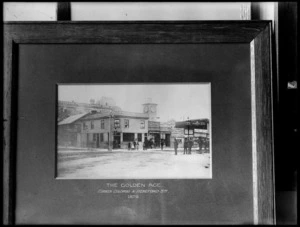 Copy photograph of The Golden Age, corner Colombo and Hereford Streets, Christchurch, 1879