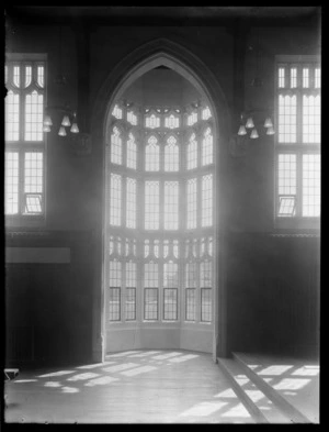 An oriel bay window in the dining hall of Christ's College, Christchurch