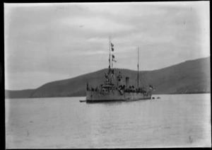 His Majesty's Ship Philomel, moored at sea, location unidentified