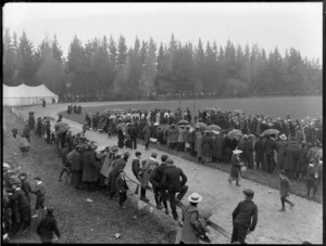 Crowds of people gather at the park, Rangiora, North Canterbury