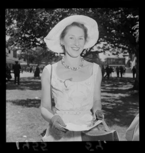 Unidentified woman at Trentham races, Upper Hutt