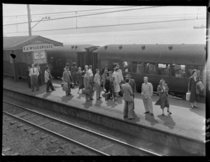 Train hold up, commuters on Kaiwharawhara platform, Wellington