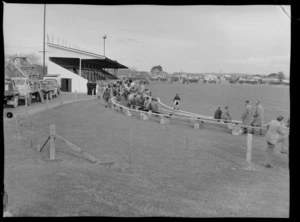 1956 Springbok rugby union football tour, spectators arrive at McLean Park, Napier, for the match against Hawke's Bay