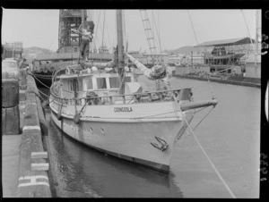 The Yacht 'Coongoola' docked at Port Nicholson, Wellington